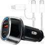 P78 komplet avtopolnilca s priključki USB-C / USB-A in kabla USB-C na USB-C / Lightning - 55W - 1 m - črn