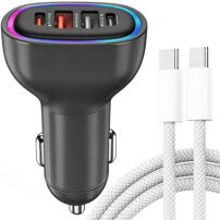 P54 komplet avtopolnilca z vrati 2x USB-C / 2x USB-A in Kabel USB-C na USB-C - 75W - 1 m - črn