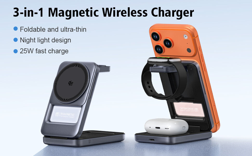 Q29 Qi2.2 3v1 zložljivo magnetno Brezžični Stojalo za iPhone / Apple Watch / AirPods - 25W - belo