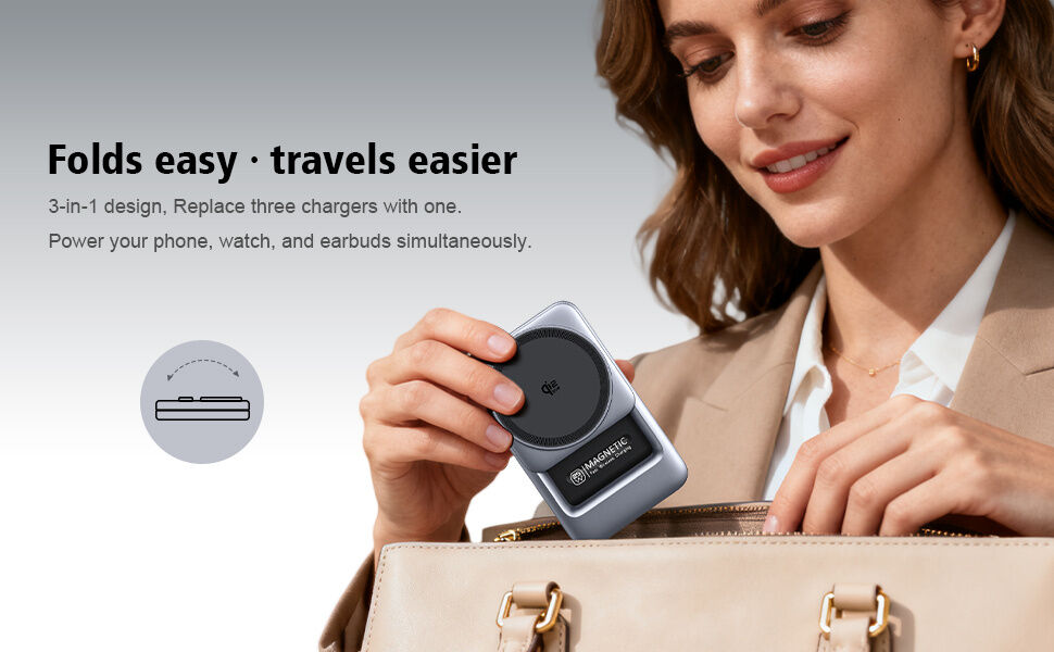 Q29 Qi2.2 3v1 zložljivo magnetno Brezžični Stojalo za iPhone / Apple Watch / AirPods - 25W - belo