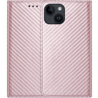 Flip ovitek z vzorcem karbonskih vlaken za iPhone 14 - roza-zlato