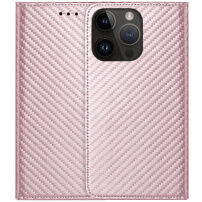 Flip ovitek z vzorcem karbonskih vlaken za iPhone 13 Pro - roza-zlato