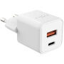 FIXED GaN mini adapter za hitro polnjenje z vrati USB-C / USB-A - 30W - bel