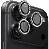 ENKAY stekla s kamenčki za zaščito leč zadnje kamere za iPhone 18 Pro / 18 Pro Max - črna
