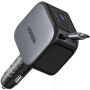 UGREENKomplet avtomobilskega polnilnika EC604 z 2 vhodoma USB-C / USB-A in podaljšljivim kablom USB-C - 145 W - 70 cm - siv