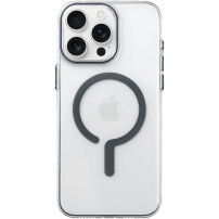Prozoren Ovitek iz trde plastike s sivim MagSafe za iPhone 15 Pro Max - prozoren