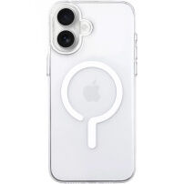 Transparenten ovitek iz trde plastike z belim MagSafe za iPhone 16 - prozoren