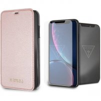 Guess iz kaljenega stekla za iPhone XR - roza-zlato