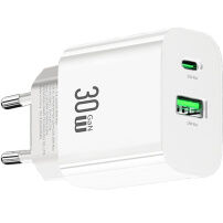 USAMS CC316 GaN adapter za hitro polnjenje z vrati USB-C / USB-A - 30W - bel