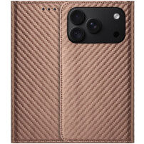 Preklopni etui z vzorcem karbonovih vlaken za iPhone 17 Pro / 18 Pro - rjav