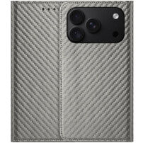 Preklopni etui z vzorcem karbonovih vlaken za iPhone 17 Pro / 18 Pro - siv