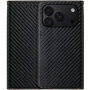 Preklopni etui z vzorcem karbonovih vlaken za iPhone 17 Pro Max / 18 Pro Max - črn