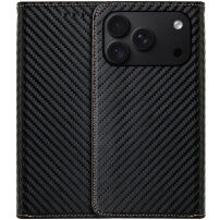 Preklopni etui z vzorcem karbonovih vlaken za iPhone 17 Pro Max / 18 Pro Max - črn