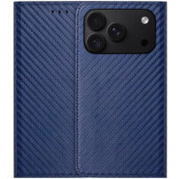 Preklopni etui z vzorcem karbonovih vlaken za iPhone 17 Pro Max / 18 Pro Max - temno moder