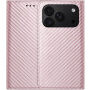 Preklopni etui z vzorcem karbonovih vlaken za iPhone 17 Pro Max / 18 Pro Max - roza