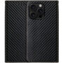 Preklopni Etui z vzorcem karbonovih vlaken za iPhone 16 Pro Max - črn
