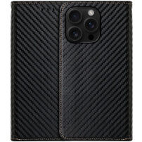 Preklopni Etui z vzorcem karbonovih vlaken za iPhone 16 Pro Max - črn