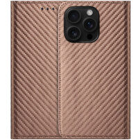 Preklopni etui z vzorcem ogljikovih vlaken za iPhone 16 Pro Max - rjav