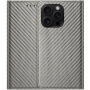 Preklopni etui z vzorcem ogljikovih vlaken za iPhone 16 Pro Max - siv