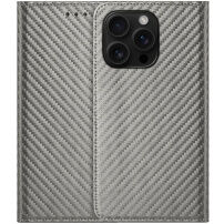 Preklopni etui z vzorcem ogljikovih vlaken za iPhone 16 Pro Max - siv