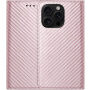 Preklopni Etui z vzorcem karbonovih vlaken za iPhone 16 Pro Max - roza