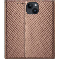 Preklopni etui z vzorcem ogljikovih vlaken za iPhone 15 - rjav