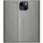 Preklopni etui z vzorcem karbonovih vlaken za iPhone 15 - siv