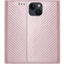 Preklopni etui z vzorcem karbonovih vlaken za iPhone 15 - roza