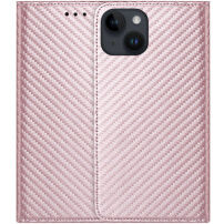 Preklopni etui z vzorcem karbonovih vlaken za iPhone 15 - roza